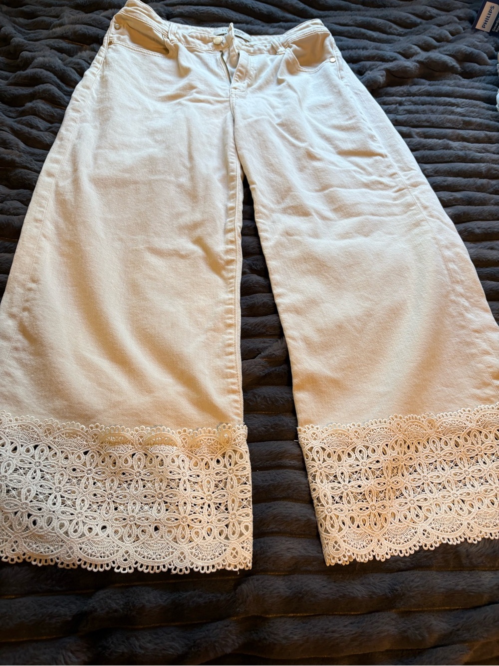 Liverpool White Wide Leg Lace-Hem Jeans